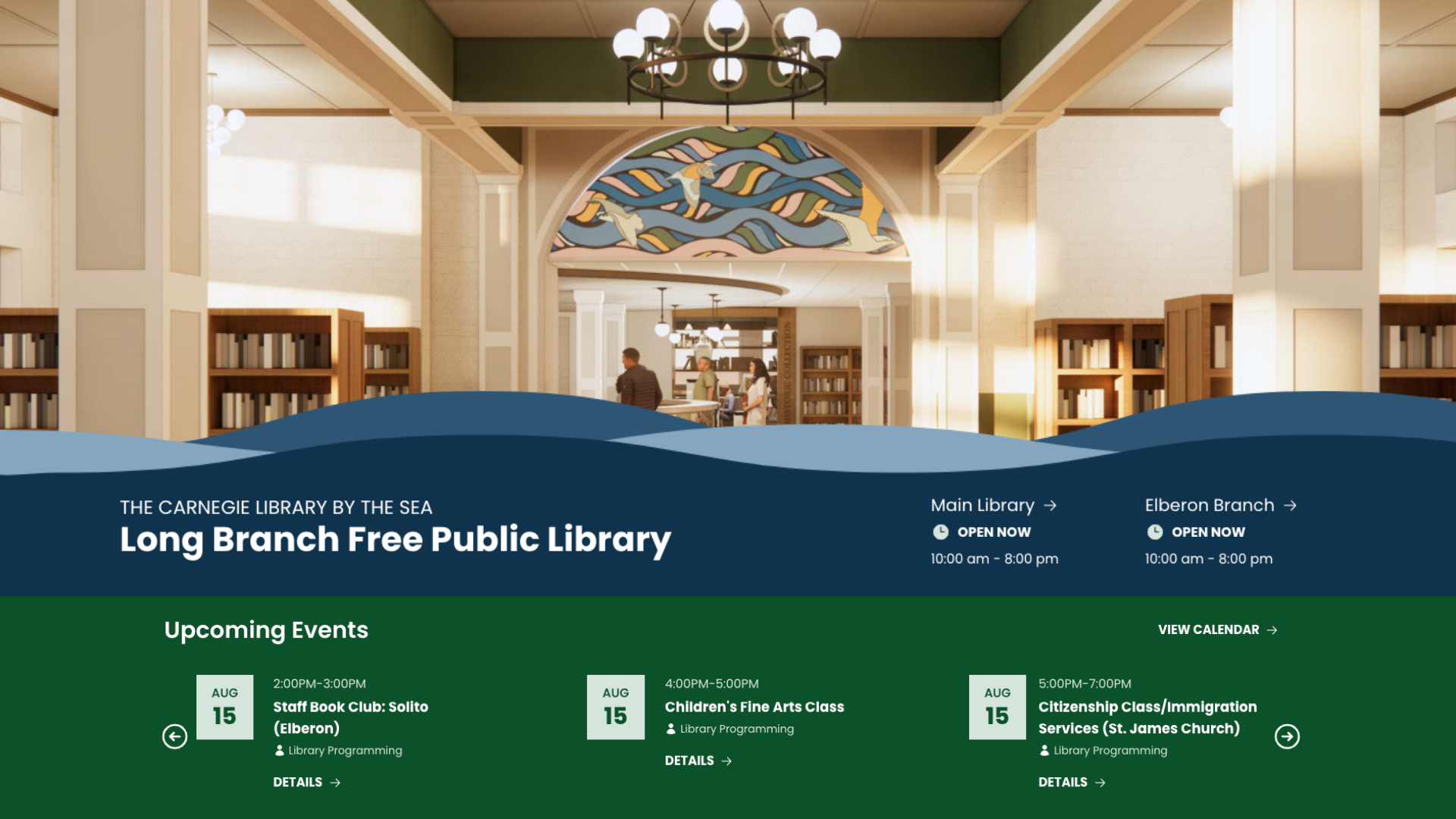 Long Branch Library Website Wave and Color Design Elements